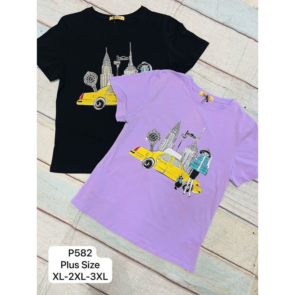 Vinizbena  Shopping Lady And Cat Rhinestone Woman Black Size  3XL T-Shirt  New - Picture 4 of 16